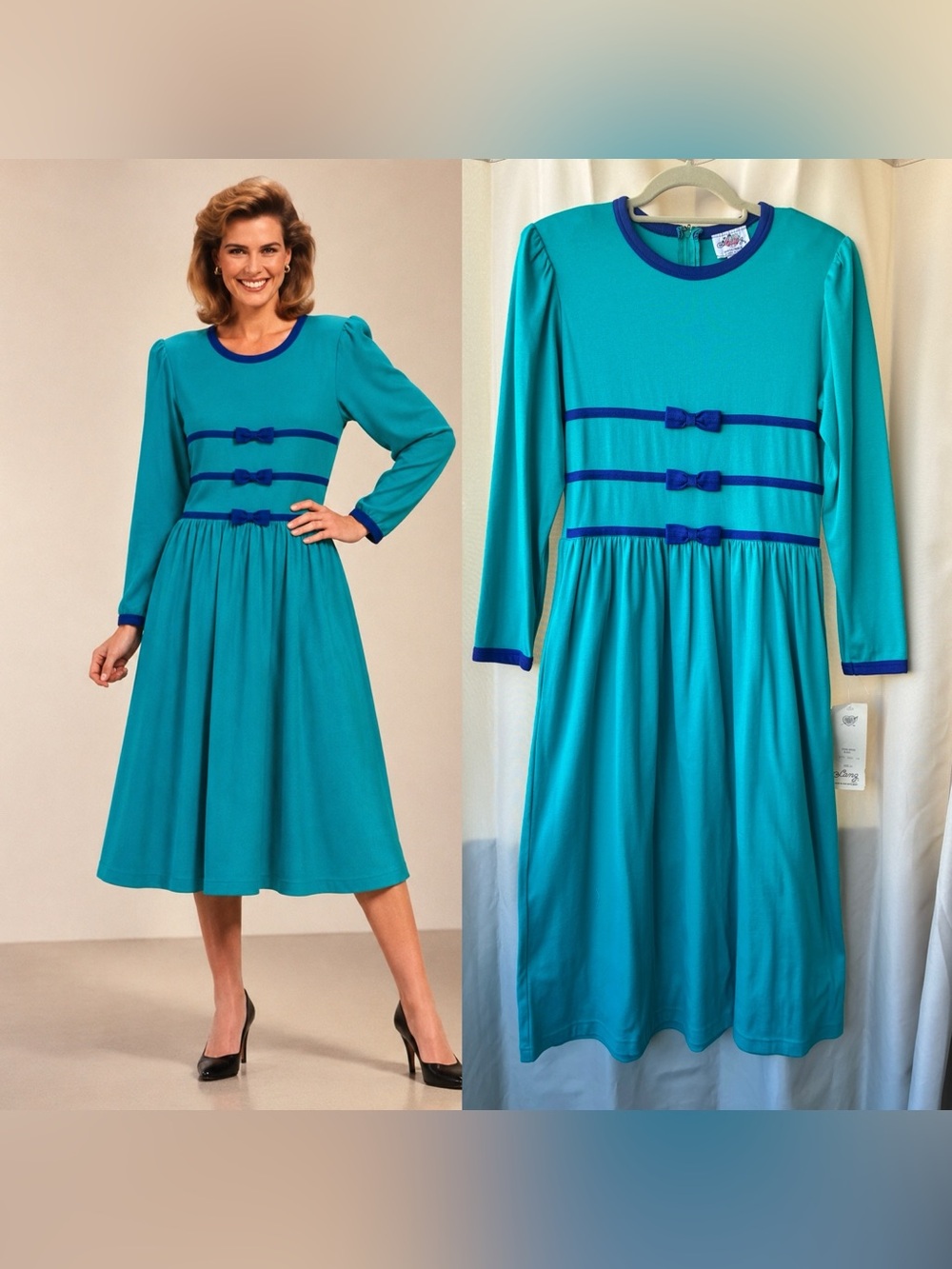NWT Lanz Originals Vintage Jersey Knit Bow Detail Midi Dress Size 10
